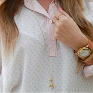 NWT Free People Dainty Horse Print Collared Pink Long Sleeve Size Medium